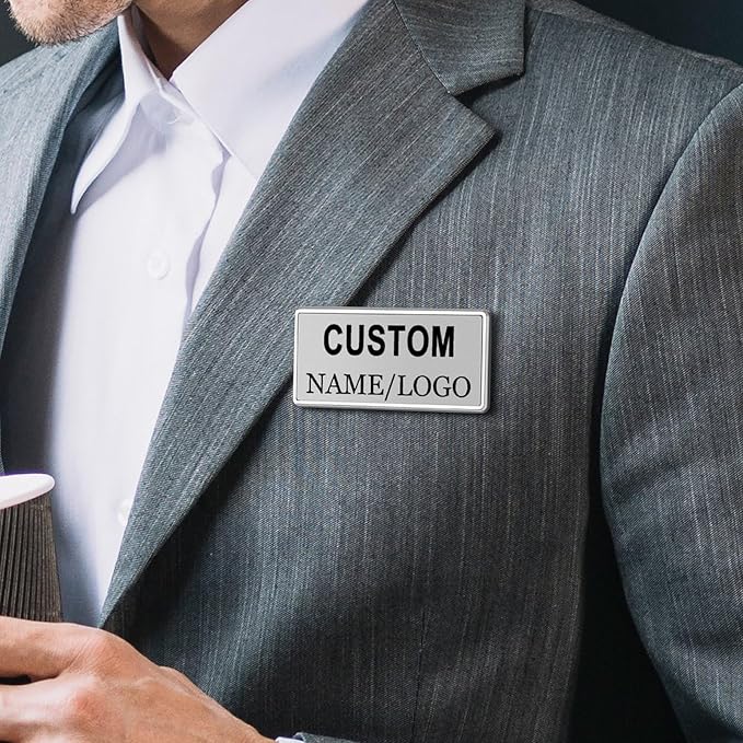 Custom Name Tags ID Badges with Logo Name Personalized Name Badges Name Tag ID Badges with Pin Backing Customizable Name Tags for Business Offices Stores Restaurant, 1.5x2.8 in, 200PCS