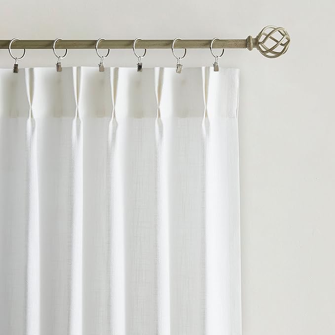 Vision Home White Pinch Pleated Semi Sheer Curtains Textured Light Filtering Window Curtains 72 inch for Living Room Bedroom Rayon Blended Pinch Pleat Drapes with Hooks 2 Panels 40" Wx72 L