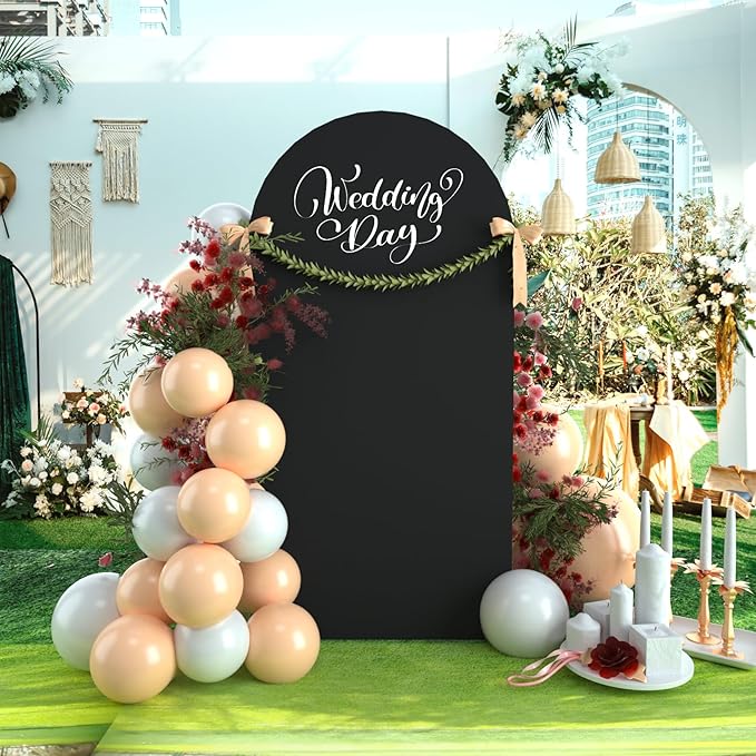 bricia Wedding Arch Backdrop Stand Cover, 7.2FT Double Sided Stretchy Arch Cover Fitted Wedding Birthday Party Banquet Decoration (Black 86.4''Lx48''W)