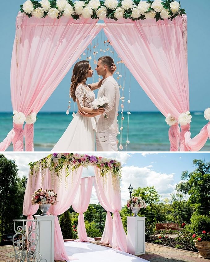 6 Panels Pink Wedding Arch Drapery 28" x 20Ft Wedding Arch Draping Fabric Chiffon Fabric Drape Sheer Backdrop Curtain for Weddings Party Swag Ceremony Birthday Arbor Drapery Reception Ceiling Décor