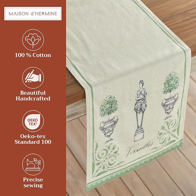 Maison d' Hermine Table Runner 100% Cotton Double Layer Table Runners 108 inches Long Decorative for Home Kitchen Dining Party Wedding Bridal Shower Spring Summer (Jardin Du Roy, 14.50" x 108")