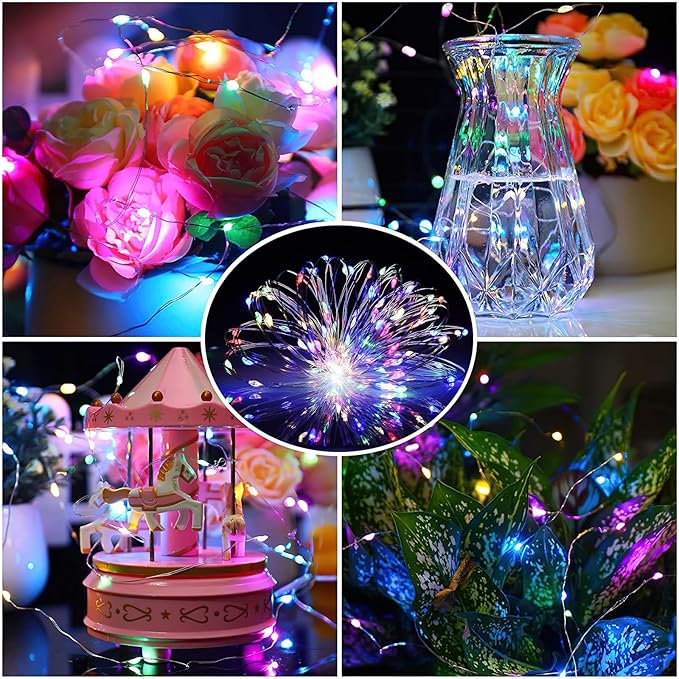 ZGWJ 12 Pack Fairy Lights Battery Operated, 7ft 20 Mini LED Fairy String Lights Silver Wire 3 Modes for DIY, Parties, Wedding, Bedroom, Halloween Christmas Decoration Colorful and Blue