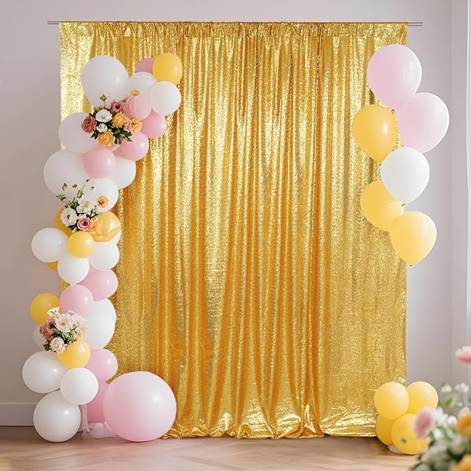 SquarePie Sequin Backdrop Less See Through Thick Background Glitter Curtain Party 20FT x 10FT Gold