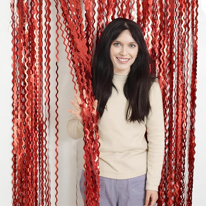 4 Pack Red Streamers Party Decorations - 3.3x6.6ft Foil Curtain Background for Birthday Decorations | Wedding | Halloween | Christmas Party Decoration | Red Tinsel Backdrop
