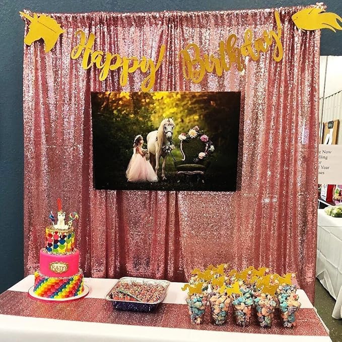 Poise3EHome Fuchsia Pink Sequin Backdrop, 4 Panels 2x8ft Glitter Curtain for Weddings, Parties, Photo Booth Decor