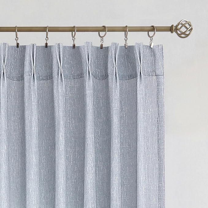 Vision Home Blue Pinch Pleated Semi Sheer Curtains Textured Light Filtering Window Curtains 108 inch for Living Room Bedroom Rayon Blend Chambray Blue Pinch Pleat Drapes with Hooks 2 Panels 40"Wx108"L