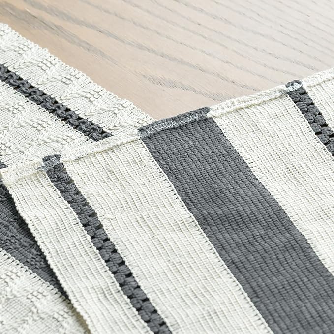 Artoid Mode Dark Grey Farmhouse Woven Rustic Table Runner, Seasonal Holiday Hollow Kitchen Dining Table Decoration for Home Party Decor 12x36 Inch