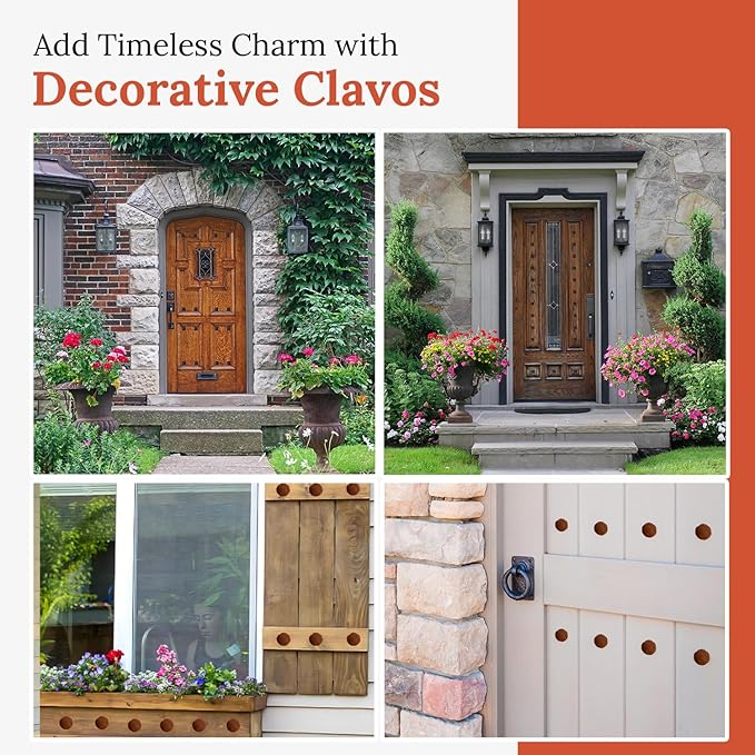 10 Pack 0.75" Round Head Iron Clavos Decorative Nails – Rusted – Handmade Rustic Round Fasteners for Farmhouse Shutters, Faux Wood Beams, Barn Doors, Shutters, Gates – Ornamental Wood Accent