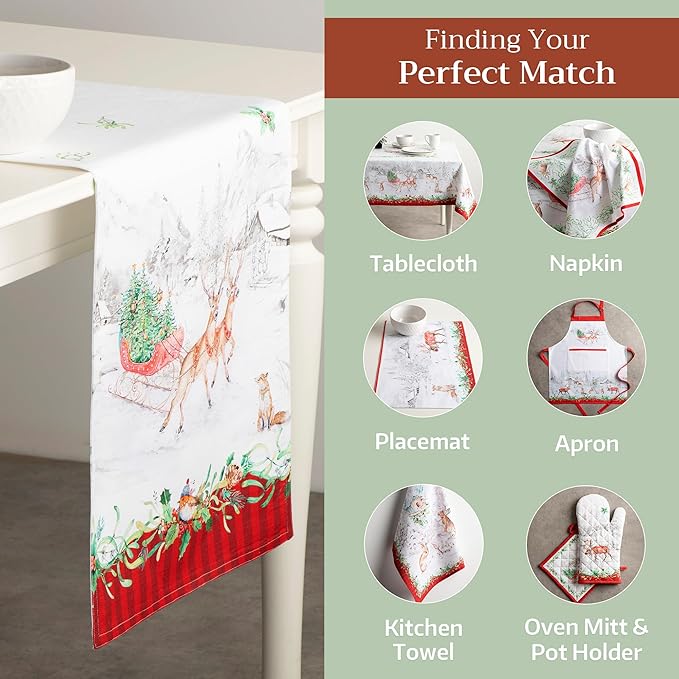Maison d' Hermine Table Runner 100% Cotton Double Layer Table Runners 108 inches Long for Thanksgiving Christmas Decorations Home Kitchen Dining Party Wedding (Christmas Tradition, 14.5" x 108")