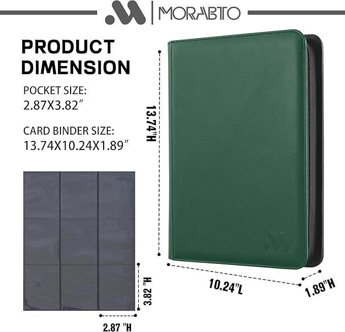 Card Binder 9 Pocket,Trading Card Binder Holds up to 360 Cards with 20 Sleeves,Zipper Card Holder Album Compatible with TCG Card/Game Cards/Sports Card