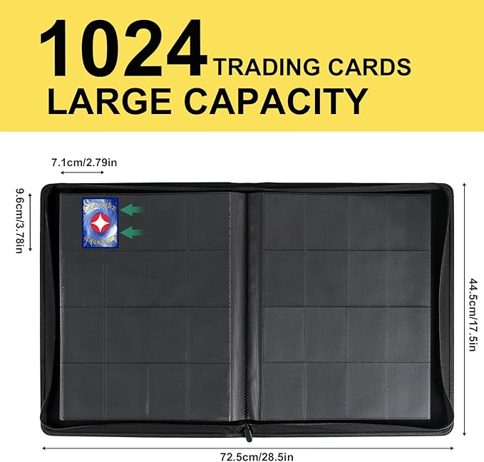 GEAoffice Premium 1000 Trading Card Binder, Large Side Loading 16 Pocket Card Collection Binder Album Folder for MTG, TCG & Sports, Yellow