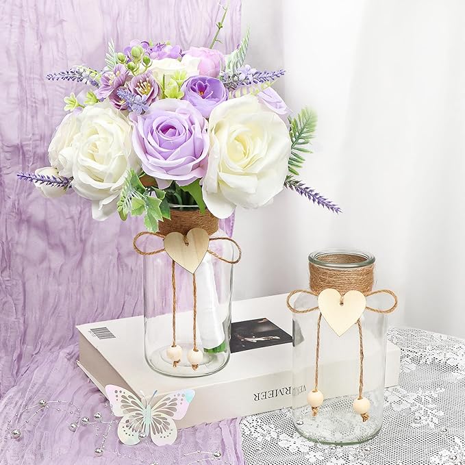 Vintage Glass Vases for Flowers, Set of 3 Mason Jar Vase Table Centerpieces for Farmhouse Room Decor, Wedding, Bridal Shower Bud Vase Set (Small)