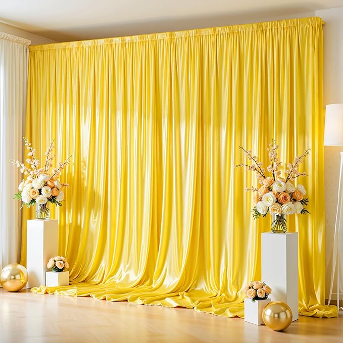 10x10 ft Yellow Gold Glitter Backdrop Curtain for Parties, Wrinkle Free Glitter Photo Backdrop Drapes 2 Panels 5x10FT Shimmer Back Drop Cloth for Wedding Birthday Stage Photography Background