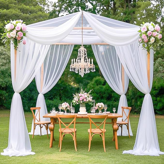 MODFUNS Wedding Ceiling Drapes White Wedding Arch Draping Fabric 2 Panels 5x20 FT Chiffon Drapery Curtains for Arbor Sheer Fabric for Draping Arch Decorations for Ceremony Swag Backdrop for Parties