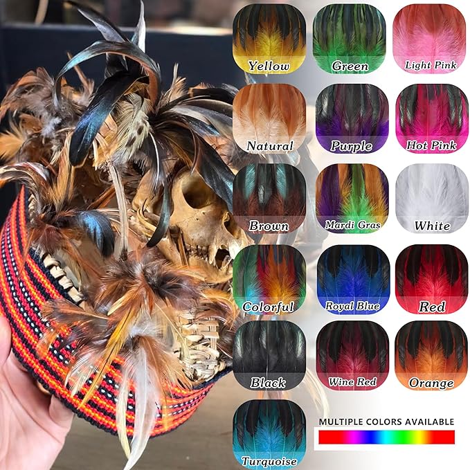 SOGUGOM Mardi Gras Rooster Tail Feathers - 200 pcs 5-7 inch Natural Rooster Tail Feathers Bulk for Mardi Gras, Costume and Party(Mardi Gras)