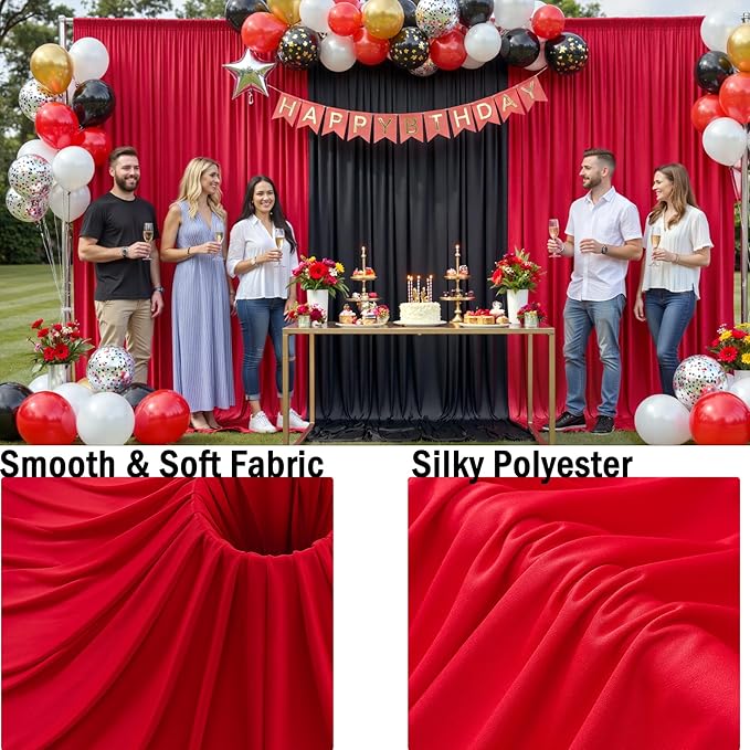 30ftx10ft Red Backdrop Curtains for Parties, Wrinkle Free 6 Panels 5x10ft Silky Photo Backdrop Drapes Back Drop Cloth for Wedding Birthday Photography Baby Shower Background Decor