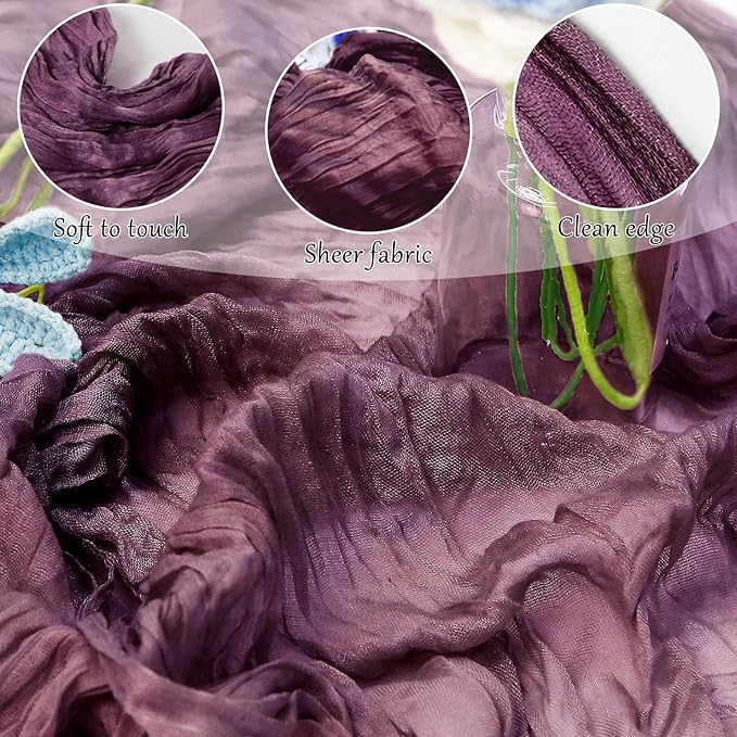 Cheesecloth Table Runner 10FT (35x120 Inch) - 10 Pack Dusty Purple Boho Gauze Fabric Cheese Cloth Table Runner Rustic Sheer Table Runners Cheesecloth for Wedding, Bridal Shower, Birthday Party Decor