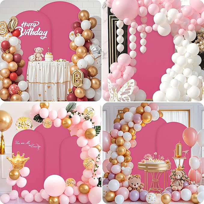 Wedding Arch Covers Arch Backdrop Cover Arch Stand Covers 7.2FT 6FT Set of 2 Arch Cover Spandex Fabric Stretchy Backdrop for Wedding Birthday Party Decoration Baby Shower (Rose Red)