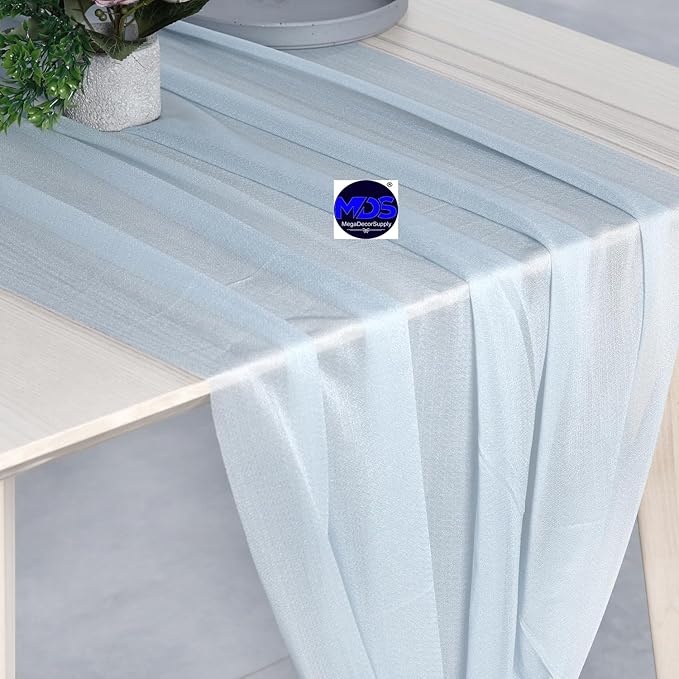 MDS Halloween Chiffon Table Runner - 15 Pack, 29 x 170 Inches, 14ft Each - Sheer Spooky Table Runners for Haunted House Parties, Trick-or-Treat Tables, Witchy Décor, Wedding & Events - Baby Blue