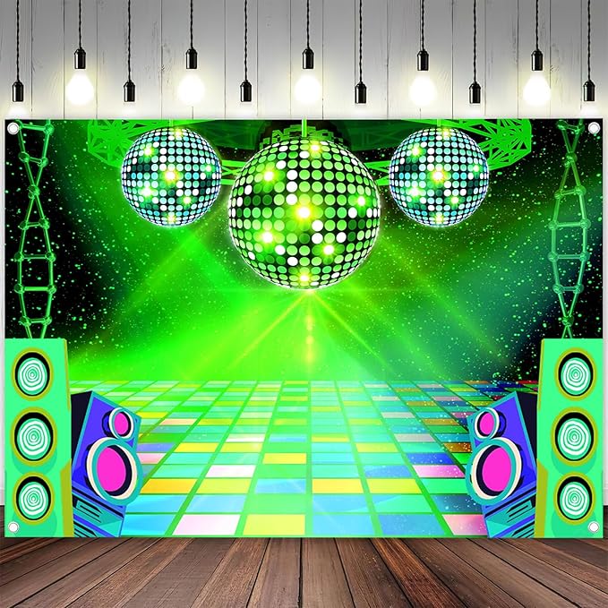 Dance Party Backdrop Retro 80s 90s Theme Stage Dance Ball Music Birthday Party Decoration DJ Photography Background 12 x 10 ft for Baby Shower Picture Photo Shoot Polyester Fabric,Purple