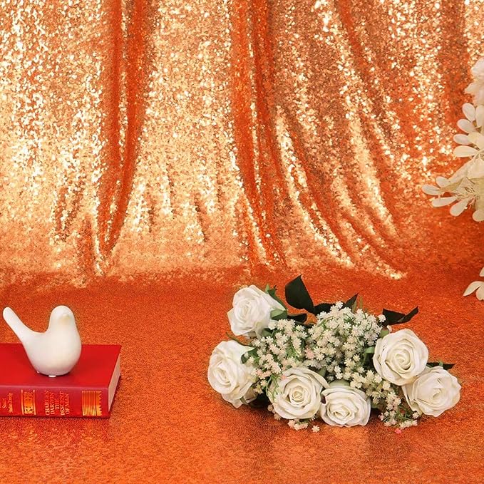 Eternal Beauty Orange Sequin Backdrop, 8x10 Ft Halloween Glitter Background Curtains for Shimmer Photography Party Wedding Birthday Back Drop Decor
