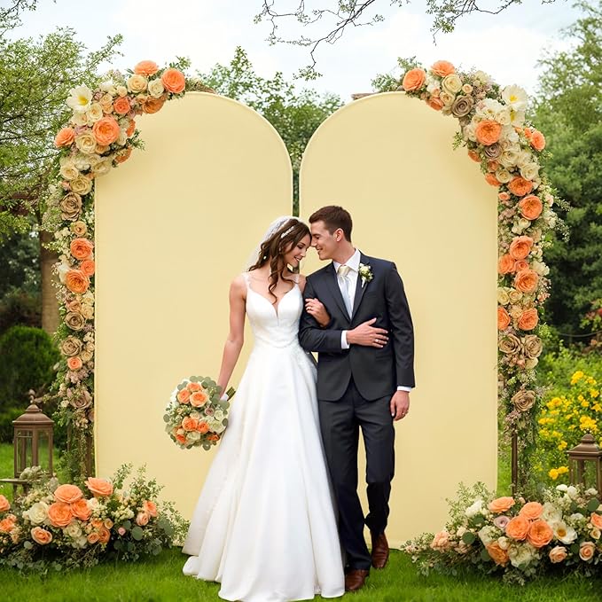 7.2FT Beige Arch Backdrop Cover - Polyester Fitted Wedding Arch Stand Covers Round Top Chiara Arch Backdrop Cover for Birthday Party Banquet Photo Background Decoration