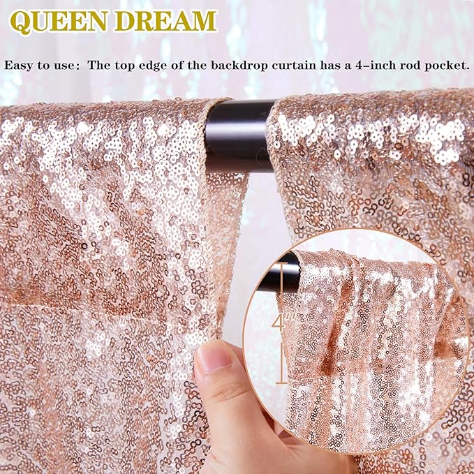 Rose Gold Sequin Backdrop Curtains Panels 4 Pieces 2FTx8FT Wedding Backdrop for Bridal Shower Brithday Party Decor