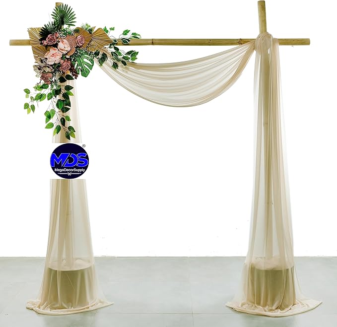 MDS Halloween Chiffon Draping Fabric - 1 Panel, 30" Wide x 20ft Long - Sheer Spooky Arbor & Canopy Drapery for Haunted House Backdrops, Party Ceilings, DIY Costumes & Themed Events - Champagne Gold