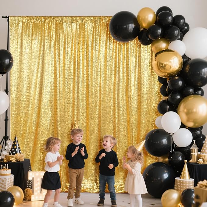 SquarePie Sequin Backdrop Less See Through Thick Background Glitter Curtain Party 20FT x 10FT Gold