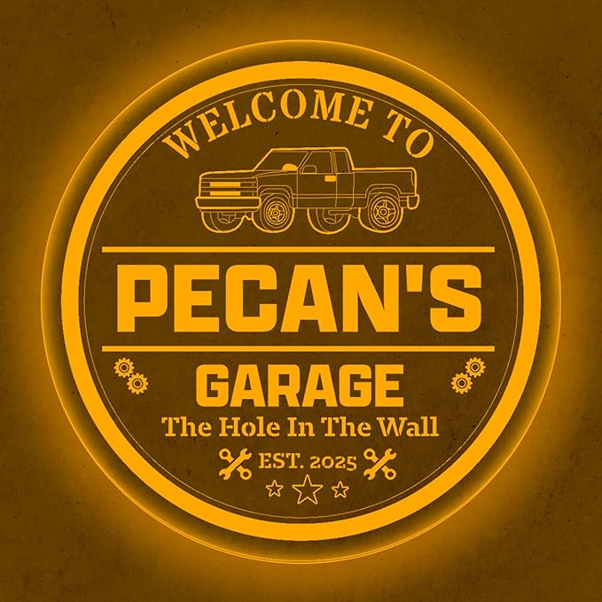 Custom Pickup Truck LED Sign – Personalized Color Changing Acrylic Wall Decor for Garage, Shop, or Man Cave (Garage 2, 16 INCHES)