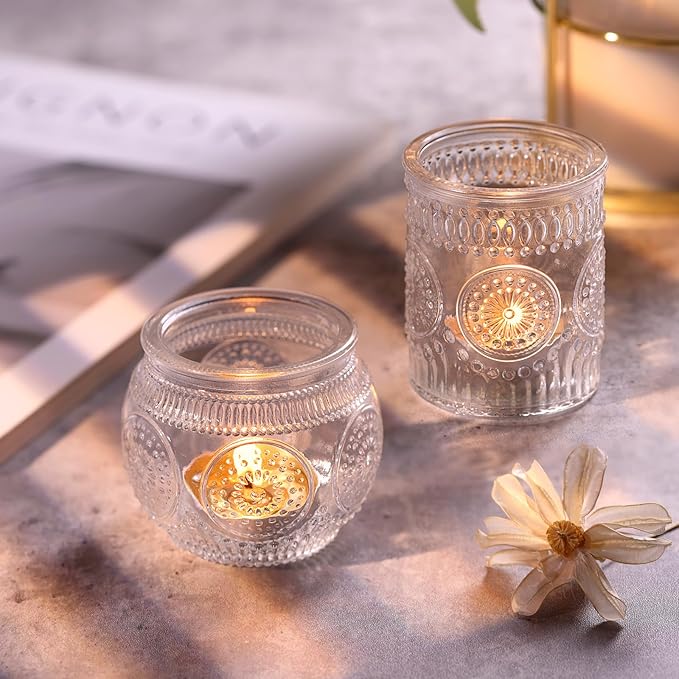 DARJEN Clear Votive Candle Holders Set of 36 - Glass Tea Light Candle Holder, Candle Holders Bulk, Embossed Candle Votives for Wedding Centerpiece & Home Decor