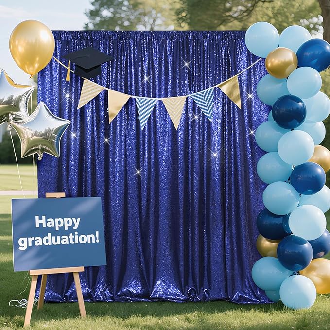 SquarePie Sequin Backdrop Less Transparent Background Sparkly Curtain for Wedding Party 8FT x 8FT Navy Blue