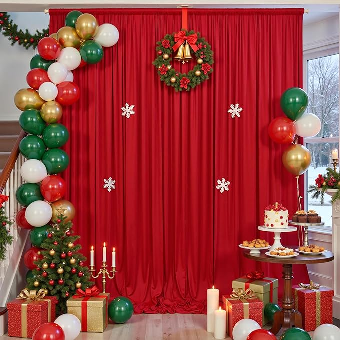 30×12ft Wrinkle Free Red Backdrop Curtain for Wedding Parties,6 Panels 5×12ft Long Soft Silky Polyester Backdrop Drapes Red Photo Back Drop Curtains for Photography Stage Christmas Background Cloth