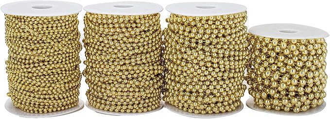 4mm Crafts Faux Pearl Beads Garland Pearl Bead Roll Strand of Pearls to Decorate Floral Centerpieces Wedding Party Favor Christmas Tree(131 Feet Gold)