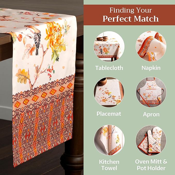 Maison d' Hermine Table Runner 100% Cotton Single Layer Table Runners 72 inches Long for Thanksgiving Christmas Decorations Home Kitchen Dining Party Wedding (Kelim - Prairie, 14.5" x 72")
