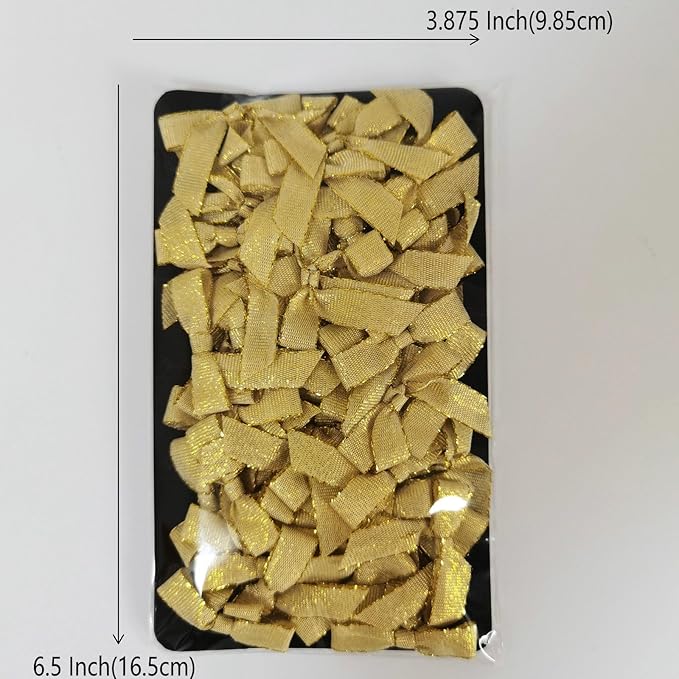 50pcs/pak 1-1/2" Mini Metallic Gold Ribbon Bows Without Twist Ties for Crafts Candy Packing Decor Christmas Halloweeen Decoration (W.Gold)