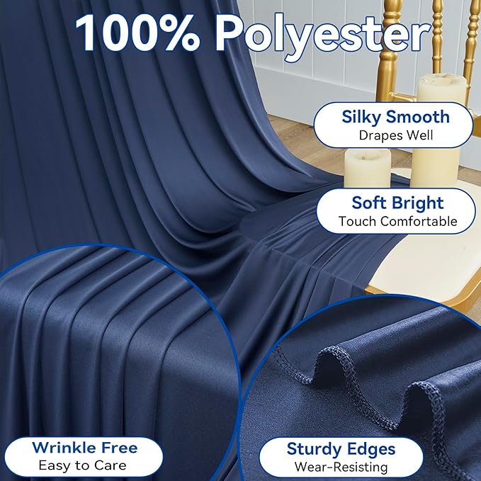 40×14ft Wrinkle Free Navy Blue Backdrop Curtain for Wedding Parties,8 Panels 5×14ft Height Soft Silky Polyester Photo Backdrop Drapes Curtains for Birthday Photography Stage Events Background Cloth