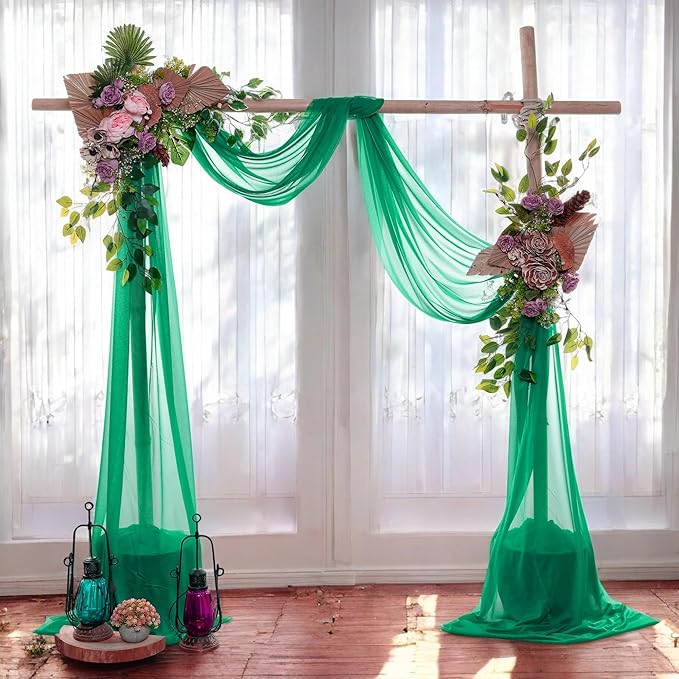 MDS Halloween Chiffon Draping Fabric - 2 Panel, 30" Wide x 75ft Long - Sheer Spooky Arbor & Canopy Drapery for Haunted House Backdrops, Party Ceilings, DIY Costumes & Themed Events - Emerald Green