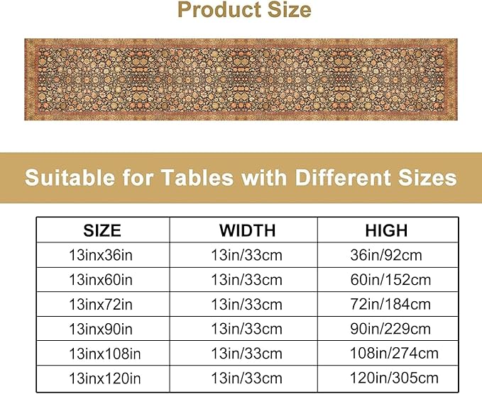 Vintage Boho Floral Table Runner, Rustic Country Farmhouse Orange Yellow Black Retro Flower Pattern for Home Kitchen Table Decor Dining Coffee Room Party Decor 13x60in