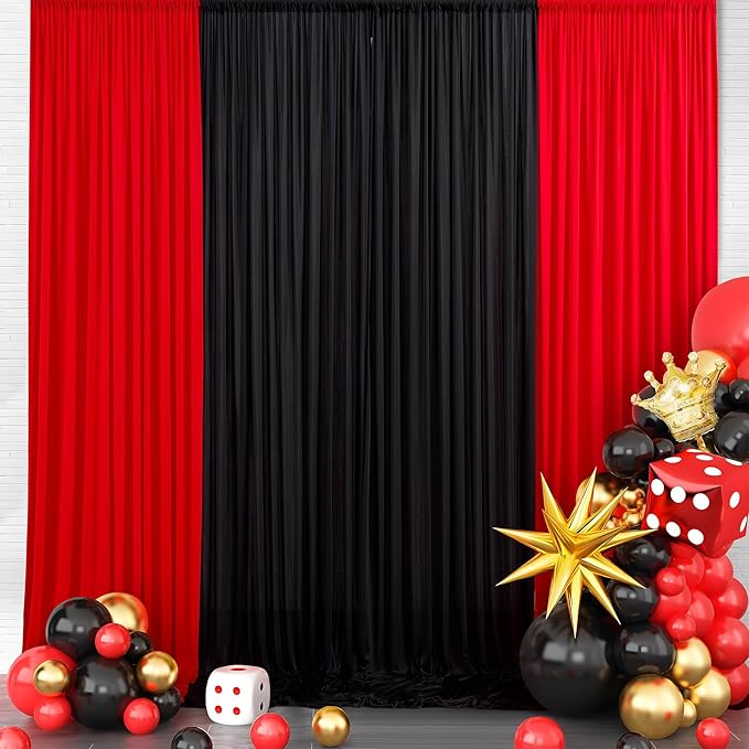 50ft x 15ft Red Wrinkle Free Backdrop Curtains for Parties,Silky Polyester Fabric Wedding Ceiling Drapes, 10 Panels 15ft Photo Back Drop Drapes for Baby Shower Photography Stage Background Cloth