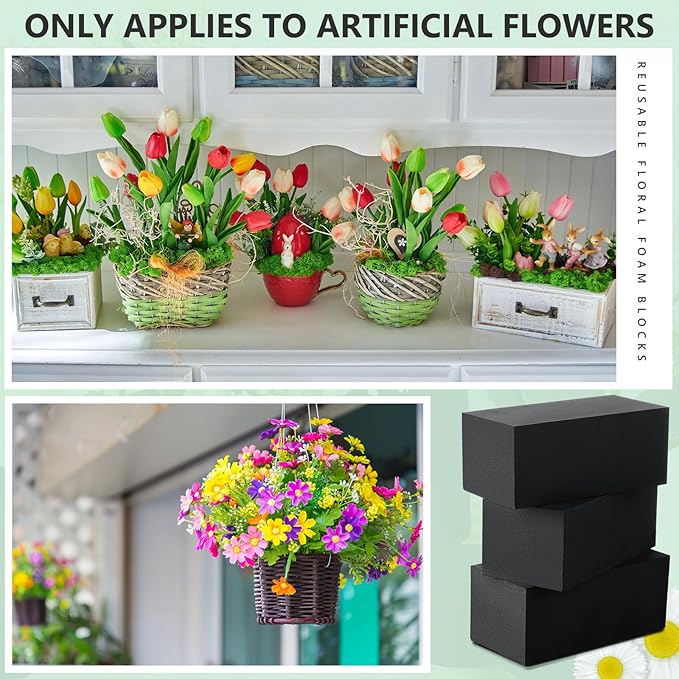 Lallisa 4 Pcs Reusable Floral Foam Blocks Water Weather Resistant Dry Floral Foam for Artificial Flower Arrangements Outdoor Flower Boxes Outside Hanging Planters Wedding Home Decor (6 x 3 x 2.5'')