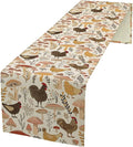 Mushroom Table Runner,Retro Natural Plant Famhouse Table Runner for Kitchen Dining Table Home Party Decoration 13x60 Inch