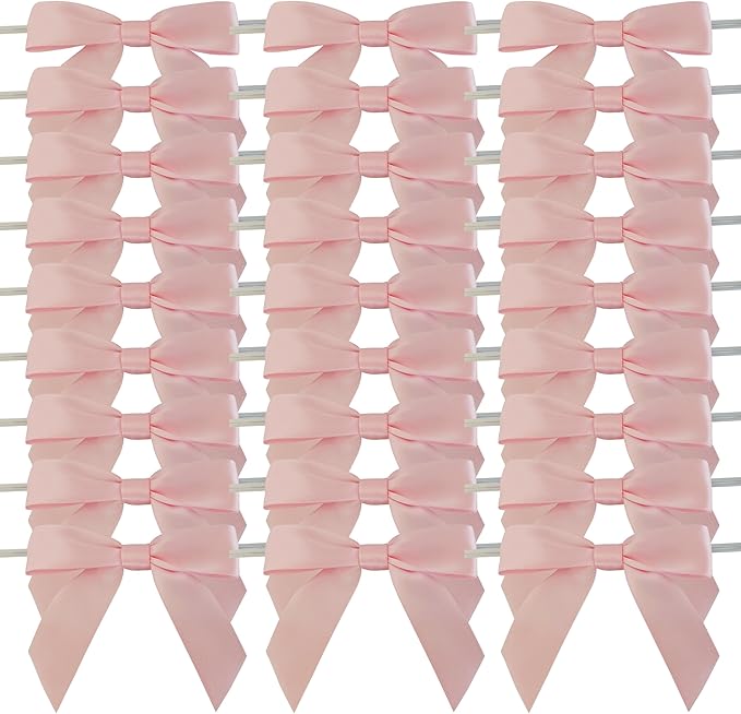 50pcs 3-1/2" Light Pink Satin Ribbon Bows with Twist Ties for Gift Wrapping Packing Wedding Big Ribbon Bows for Accessories Decoration (Lt.Pink)