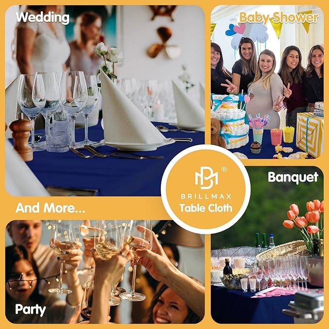 BRILLMAX 8 Pack Navy Blue Tablecloths for 8 Foot Rectangle Tables 60 x 126 Inch - 8ft Rectangular Bulk Linen Polyester Fabric Washable Cloth Cover for Wedding Reception Banquet Birthday Party