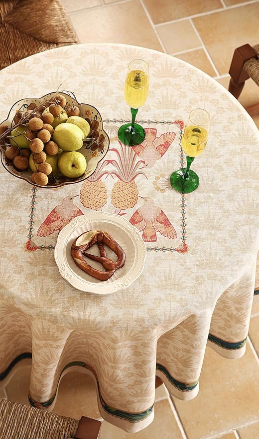 patdrea Designer Linen Tablecloth for Round Table,Anti-Wrinkle Durable Breathable Tablecloths,Decoration Table Cover Cloth for Kitchen Dining,Christmas,Thanksgiving,Diameter 67"-Pineapple a