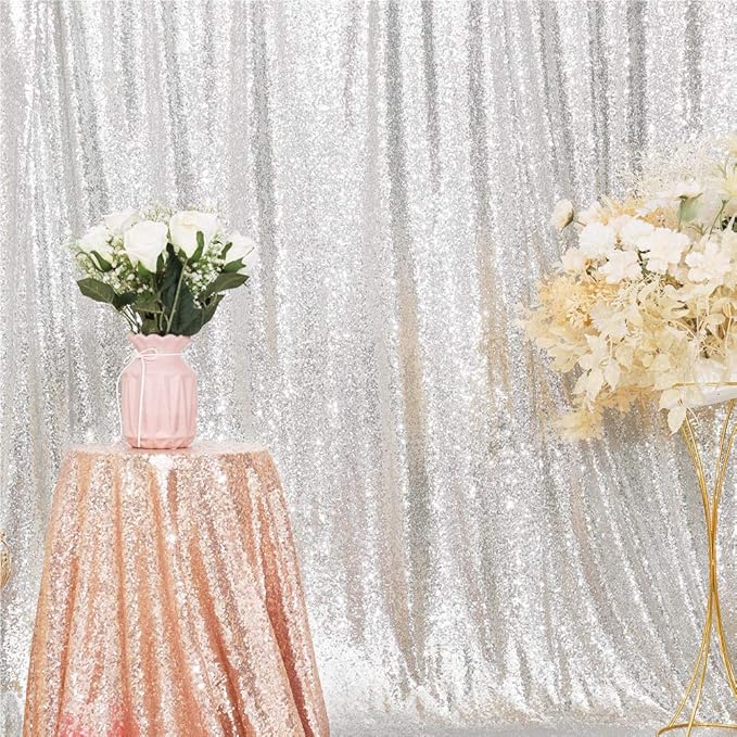 Eternal Beauty Silver Sequin Backdrop, 4x6 Ft Glitter Background Curtains for Shimmer Photography Party Wedding Birthday Back Drop Decor