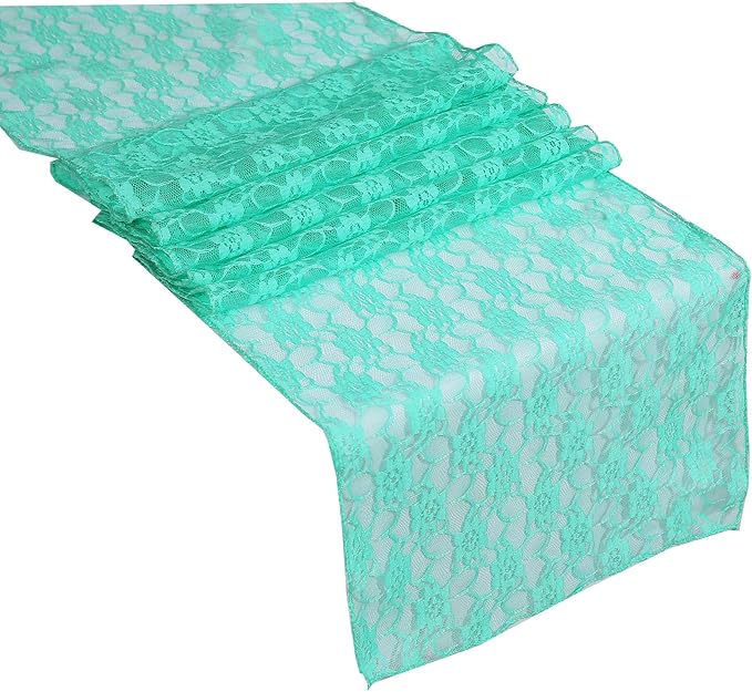 MDS Pack of 15 Wedding 12 x 108 inches Lace Table Runner for Wedding, Decorations for Birthday Parties, Banquets, Graduations, Engagements, and Runners fit Rectangle, Round Table- Mint