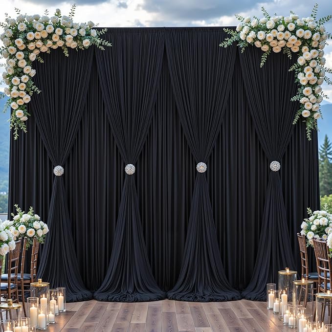Black Tulle Backdrop Curtain for Parties Wedding,10ft x 10ft Wrinkle Free Curtain Backdrop,2 Layer Drapes for Backdrop,Polyester Wedding Back Drop for Bridal Shower Birthday Baby Shower Photography