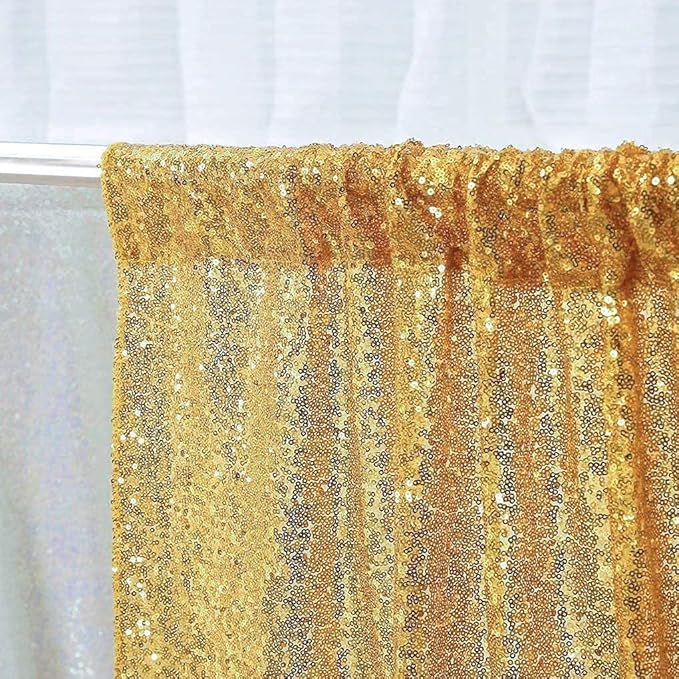 Poise3EHome Gold Sequin Backdrop Curtains, 2 Panels Gold Sequin Backdrop, 2FTx8FT Sequin Curtains for Party Wedding Sequence Backdrop