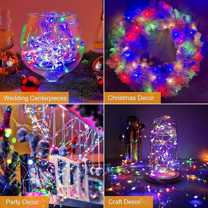 btfarm 6 Pack Fairy Lights Battery Operated [3 Modes], 7ft 20 Led Twinkle Lights String Lights Waterproof Bulk Small Mini Silver Wire for Mason Jars Vases Wedding Table Centerpiece, Multicolor